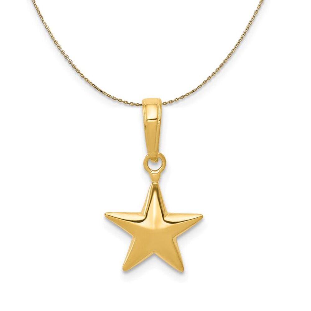 14k Yellow Gold 10mm Polished 3D Star Necklace - 24 Inch